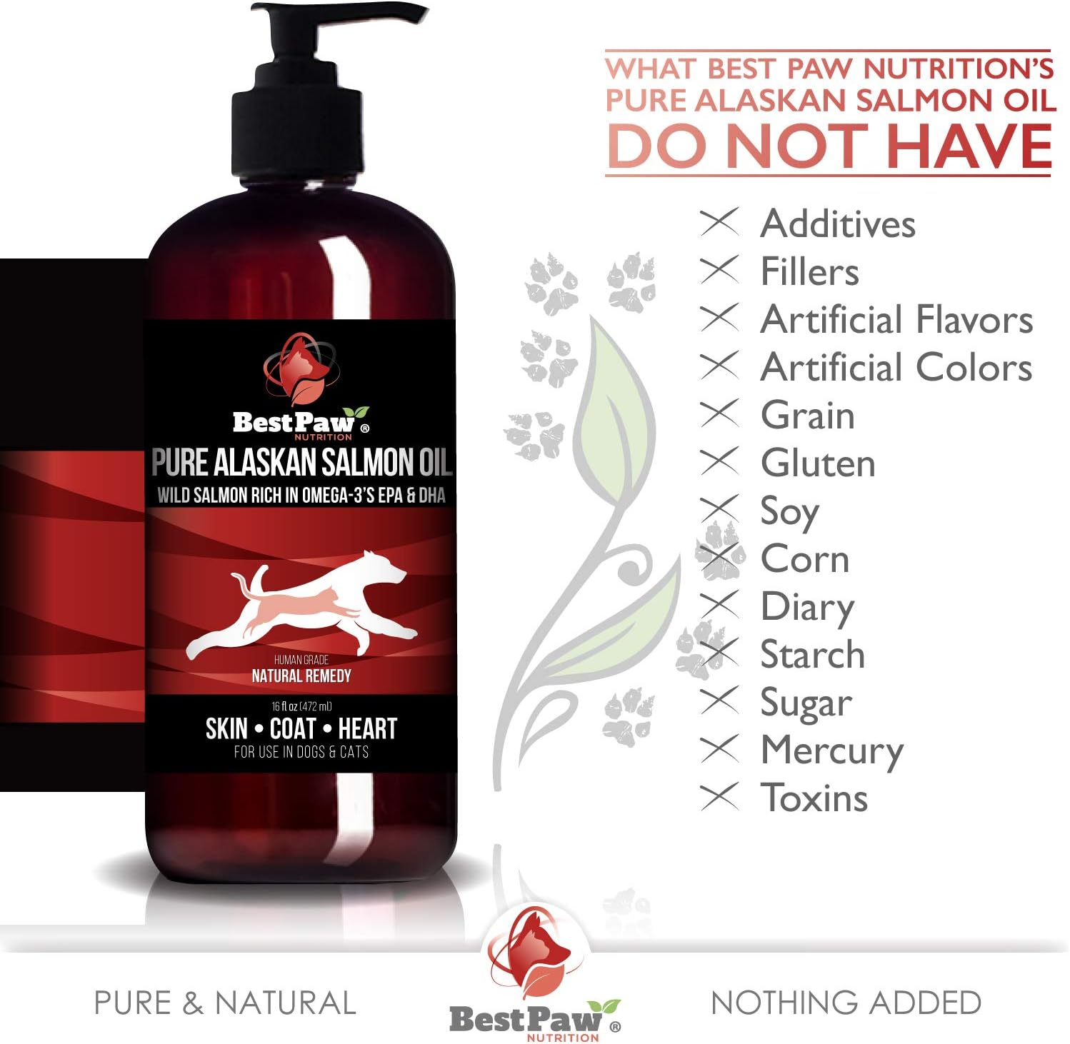 Wild Alaskan Salmon Oil for Dogs & Cats - Liquid Fish Oil Supplement - Supports Skin, Coat, Joint, Heart & Immune Health - Natural Omega 3 EPA + DHA - 16oz Pump Bottle