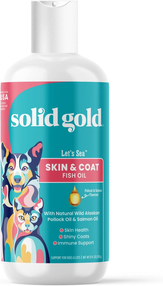 Wild Alaskan Salmon Oil for Dogs & Cats - Omega 3 Pollock Oil Blend with EPA & DHA - Skin and Coat Support - Immune System Health - 8 oz Bottle