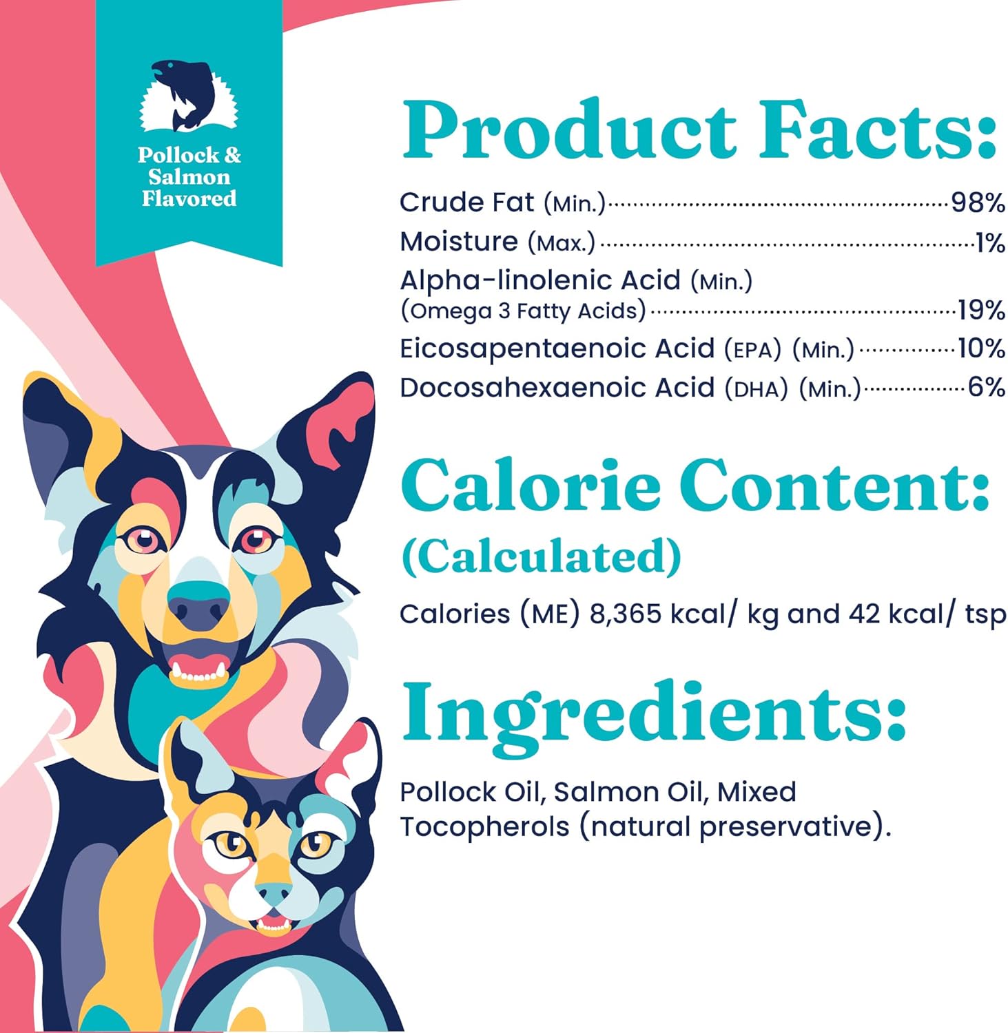 Wild Alaskan Salmon Oil for Dogs & Cats - Omega 3 Pollock Oil Blend with EPA & DHA - Skin and Coat Support - Immune System Health - 8 oz Bottle