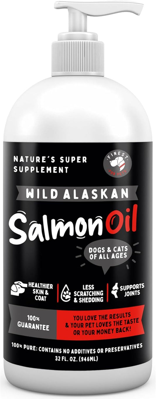 Wild Alaskan Salmon Oil for Dogs & Cats - Omega 3 Skin & Coat Supplement - Supports Joint & Heart Health - 32 oz
