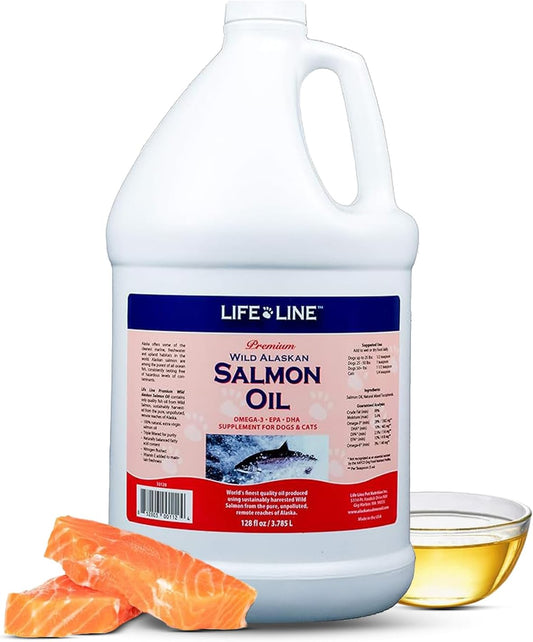 Wild Alaskan Salmon Oil Omega-3 Supplement for Skin & Coat - 128 oz for Dogs & Cats - Supports Brain, Eye & Heart Health