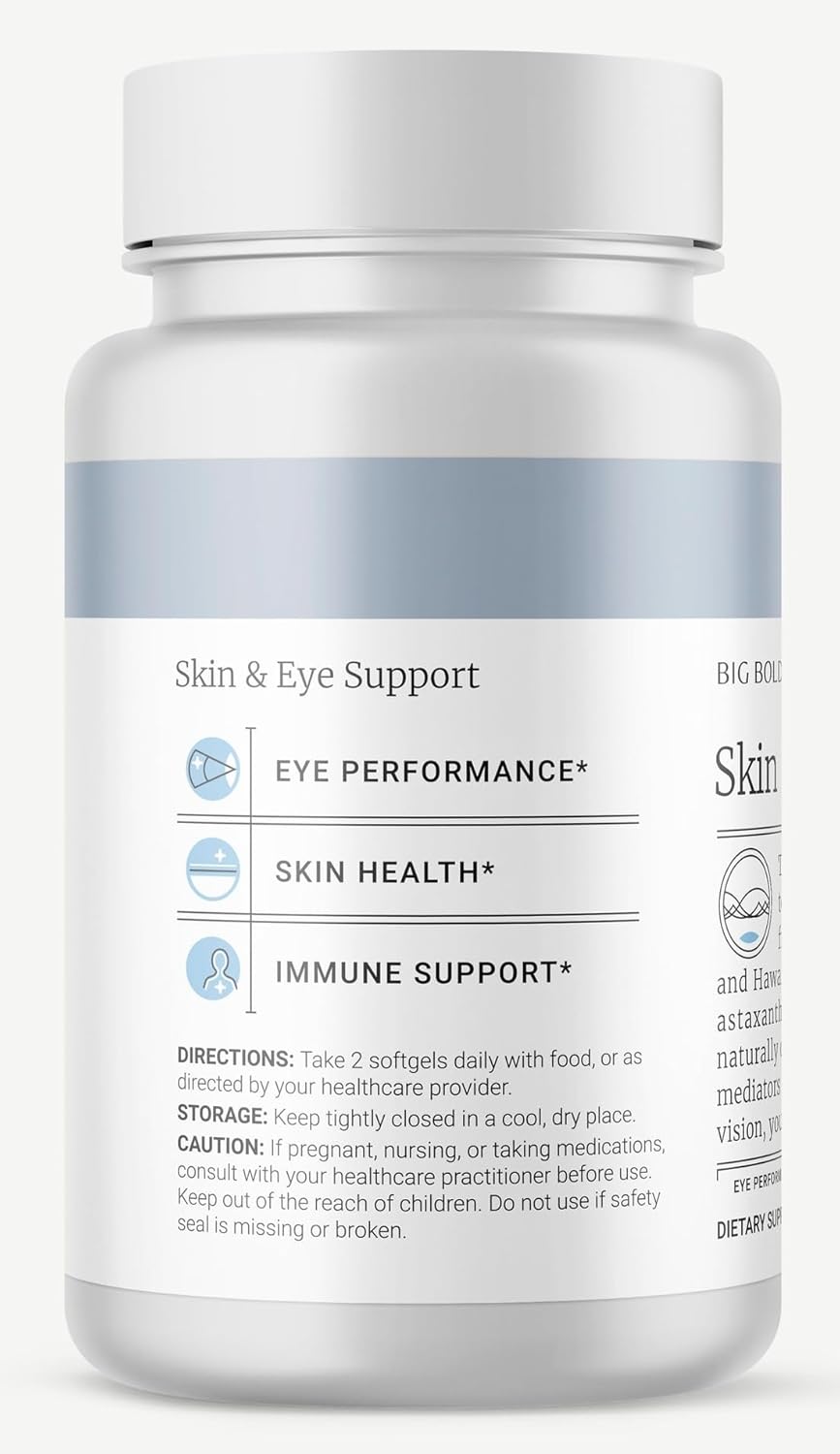 Wild Alaskan Salmon Oil Softgels for Skin & Eye Health with Astaxanthin & Lutein - 60 Count