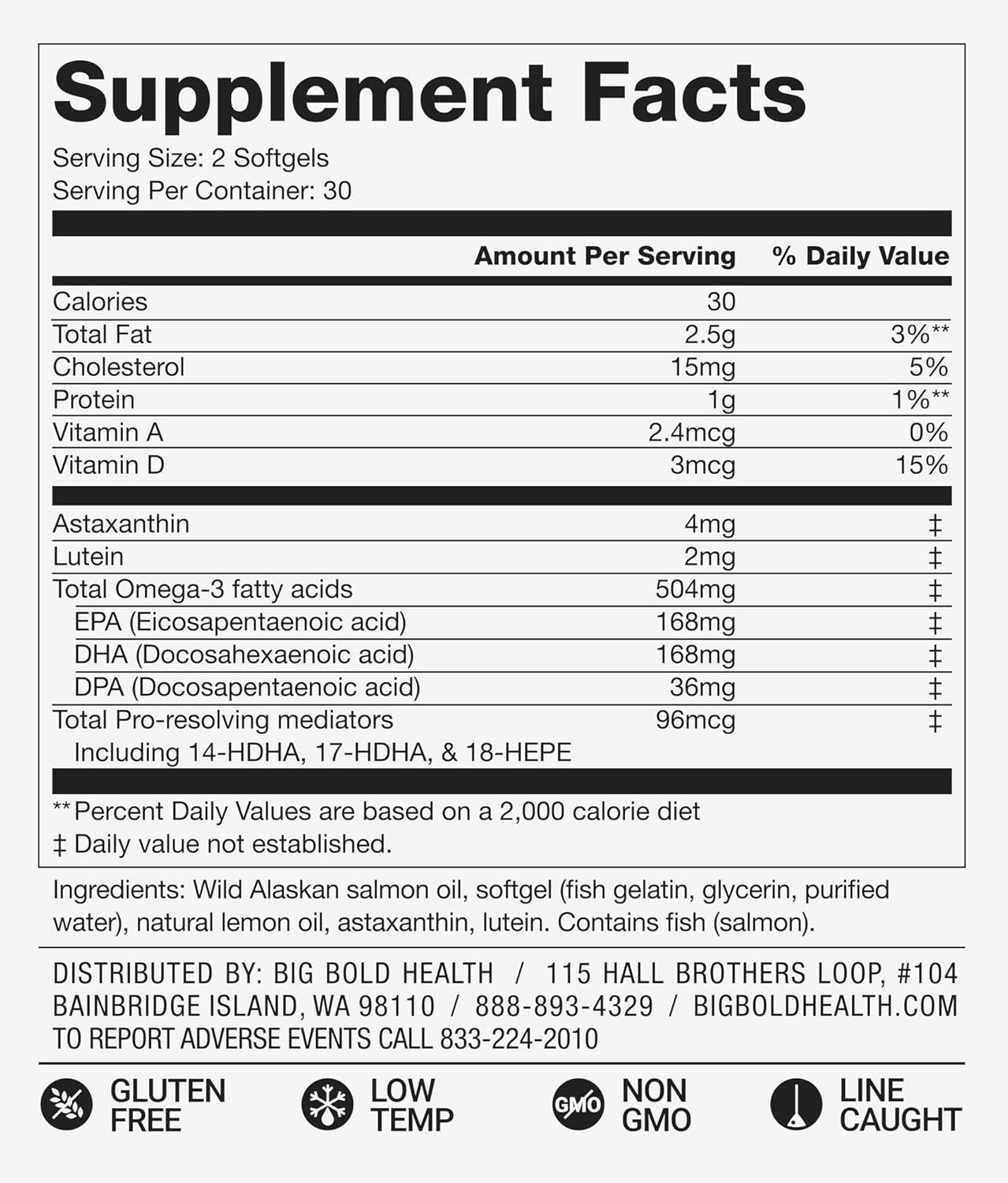 Wild Alaskan Salmon Oil Softgels for Skin & Eye Health with Astaxanthin & Lutein - 60 Count