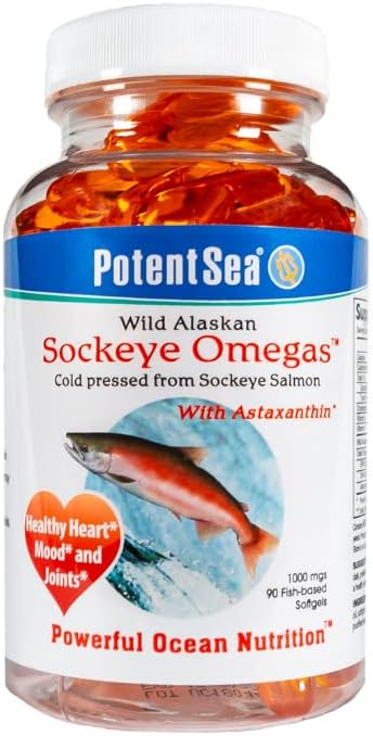 Wild Alaskan Sockeye Salmon Fish Oil Supplement, High Potency Omega-3 EPA and DHA, Cold Pressed for Easy Digestion - 90 Softgels