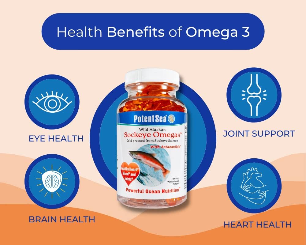 Wild Alaskan Sockeye Salmon Fish Oil Supplement, High Potency Omega-3 EPA and DHA, Cold Pressed for Easy Digestion - 90 Softgels