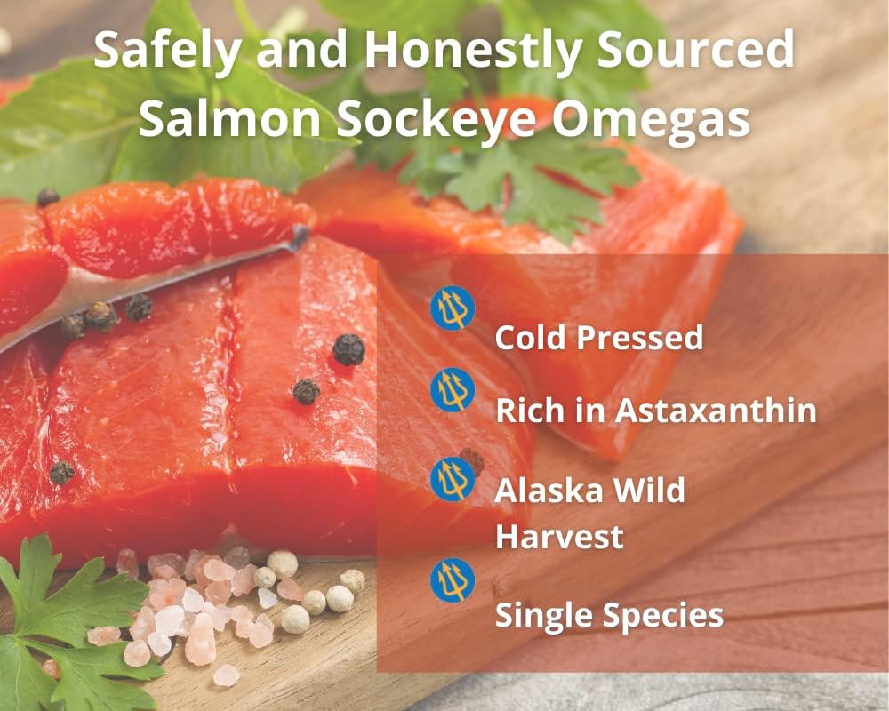 Wild Alaskan Sockeye Salmon Fish Oil Supplement, High Potency Omega-3 EPA and DHA, Cold Pressed for Easy Digestion - 90 Softgels