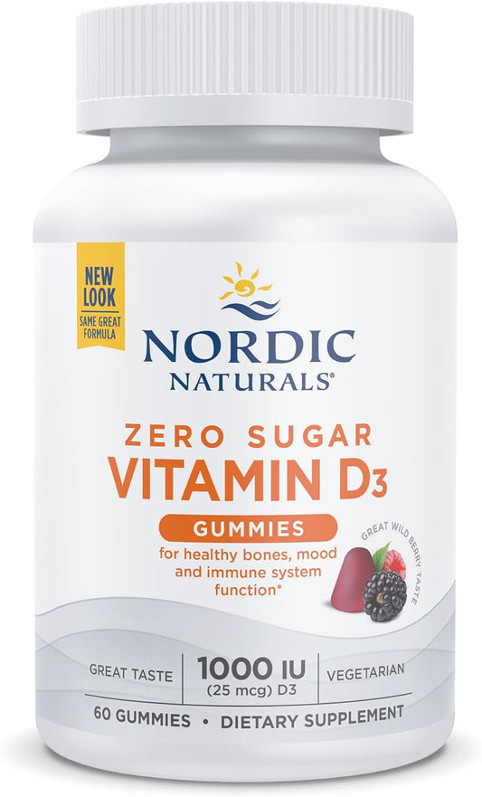 Wild Berry Flavored Zero Sugar Vitamin D3 Gummies - 60 Gummies, 1000 IU - Supports Bone Health, Mood, Immunity - Non-GMO - 60 Servings