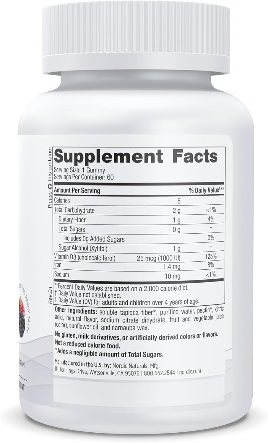 Wild Berry Flavored Zero Sugar Vitamin D3 Gummies - 60 Gummies, 1000 IU - Supports Bone Health, Mood, Immunity - Non-GMO - 60 Servings