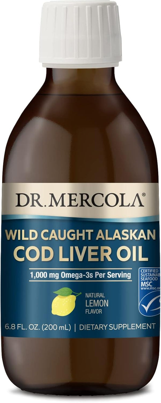 Wild Caught Alaskan Cod Liver Oil with 1,000mg Omega-3s, 40 Servings, Brain Support, Non-GMO, MSC Certified - 6.8 Fl. Oz.