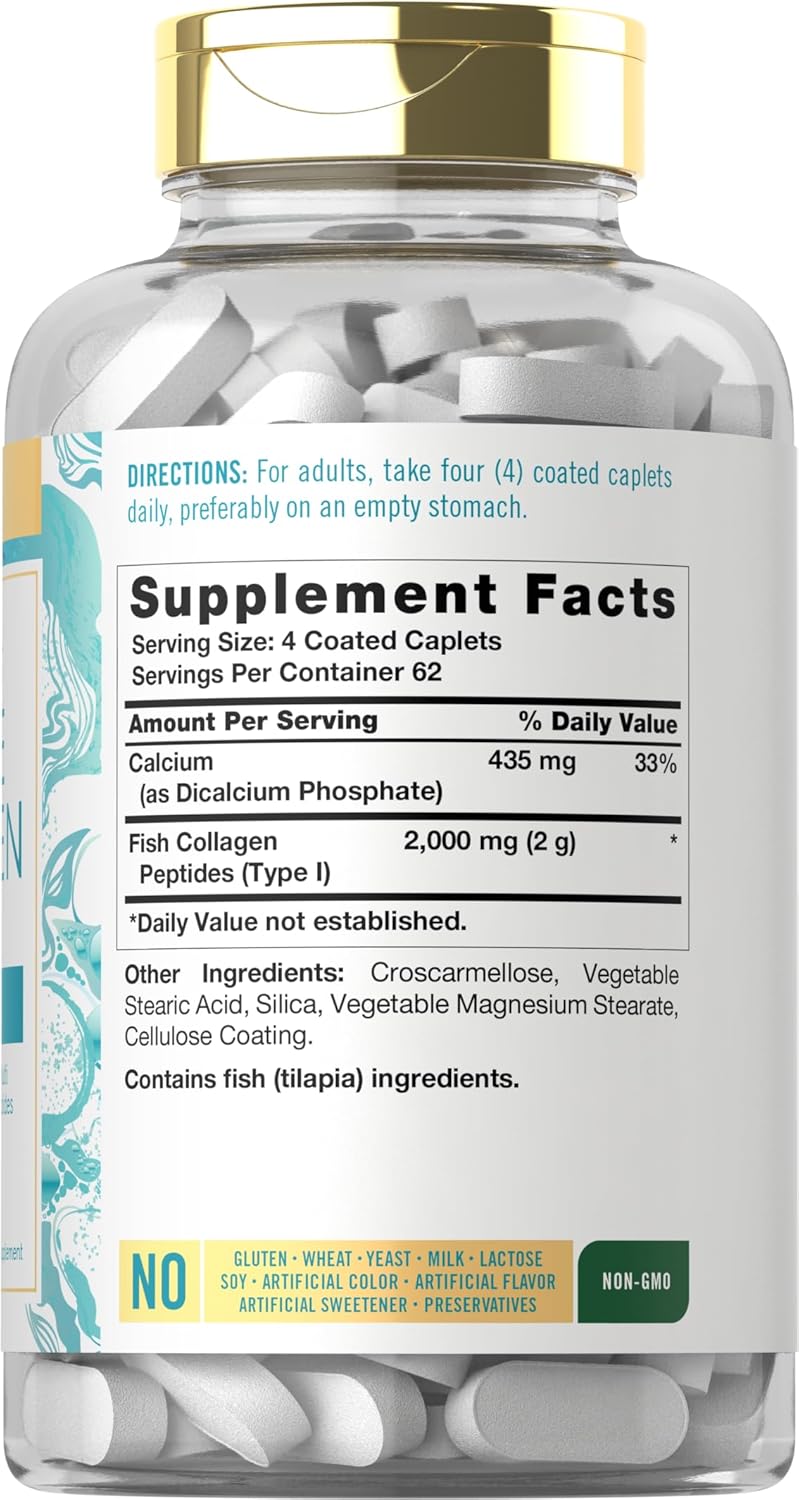 Wild Caught Carlyle Marine Collagen Peptides Pills - 250 Caplets | Non-GMO, Gluten Free Formula