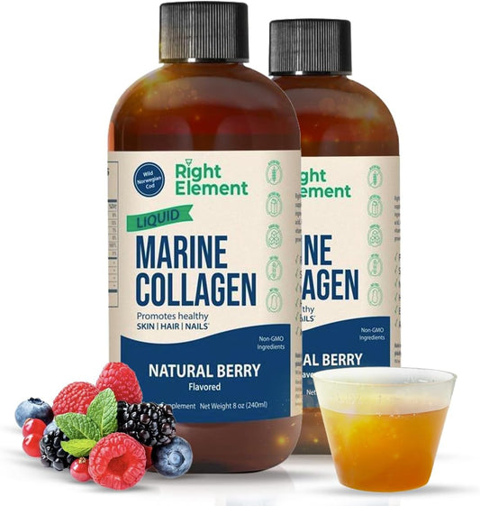 Wild Caught Cod Liquid Marine Collagen with Keratin Peptide, Hyaluronic Acid & Biotin for Healthy Hair, Skin & Nails - Natural Berry Flavor - Made in USA - 8.00 Fl Oz (2-Pack)