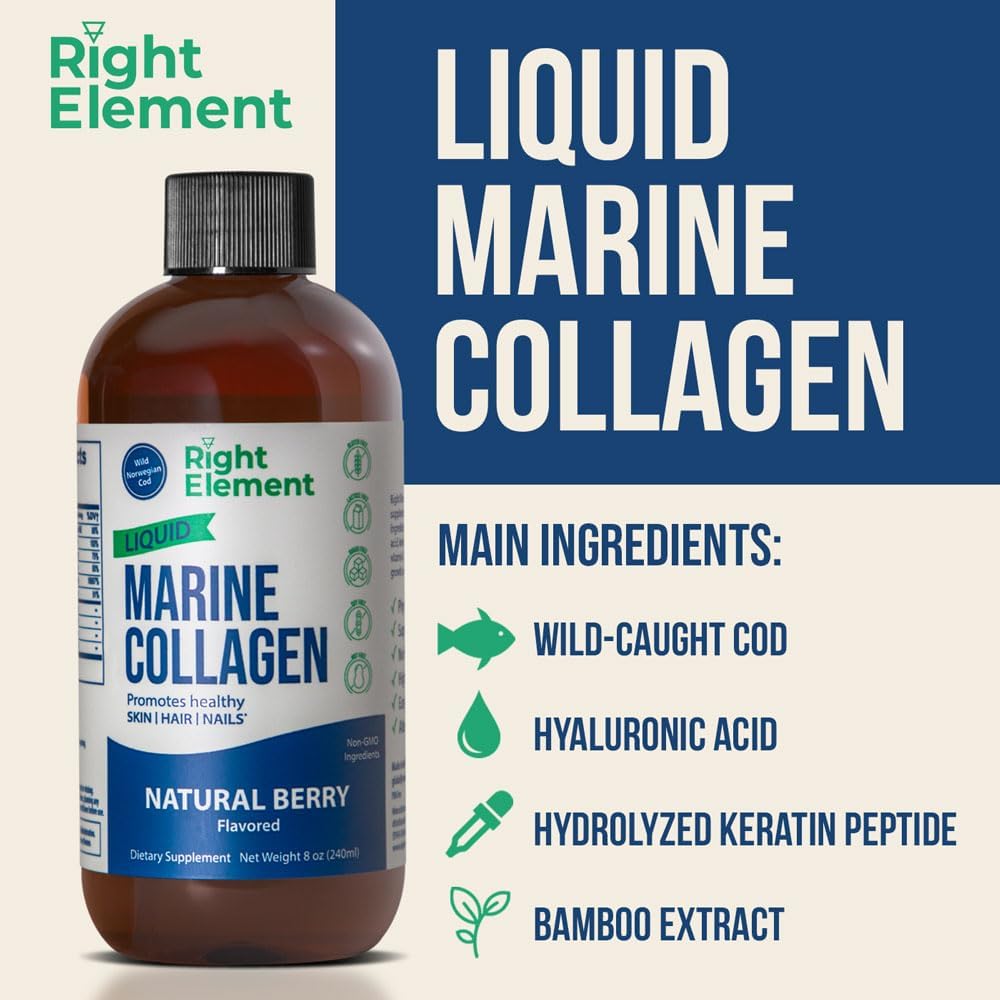 Wild Caught Cod Liquid Marine Collagen with Keratin Peptide, Hyaluronic Acid & Biotin for Healthy Hair, Skin & Nails - Natural Berry Flavor - Made in USA - 8.00 Fl Oz (2-Pack)