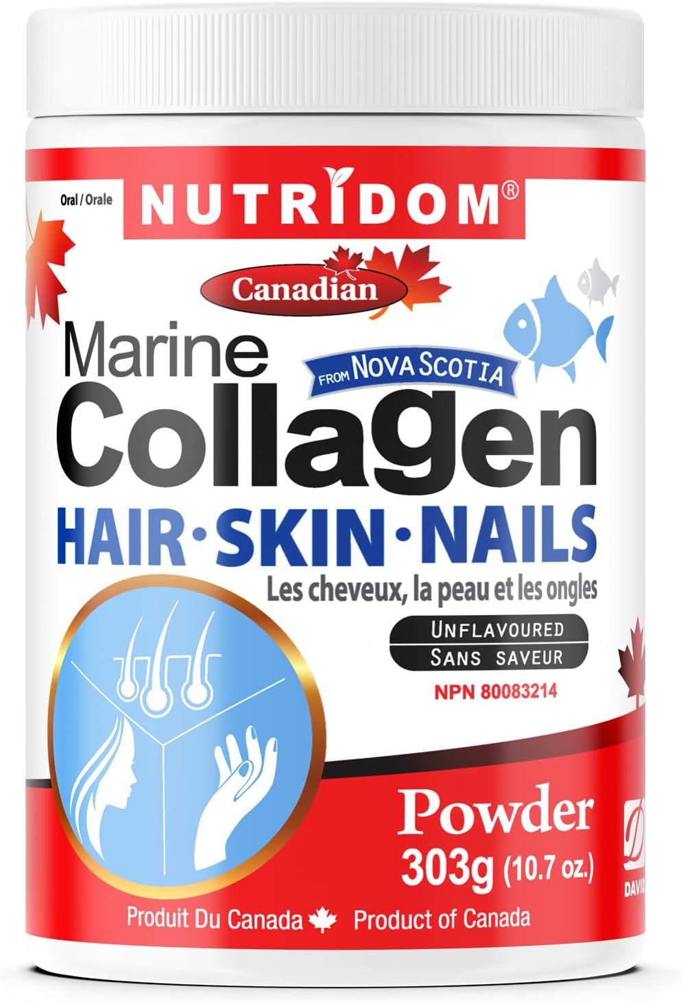 Wild-Caught Hydrolyzed Marine Collagen Peptides Powder from Nova Scotia - Supports Hair, Skin & Nails - Non-GMO - Gluten, Soy & Dairy Free - 303g