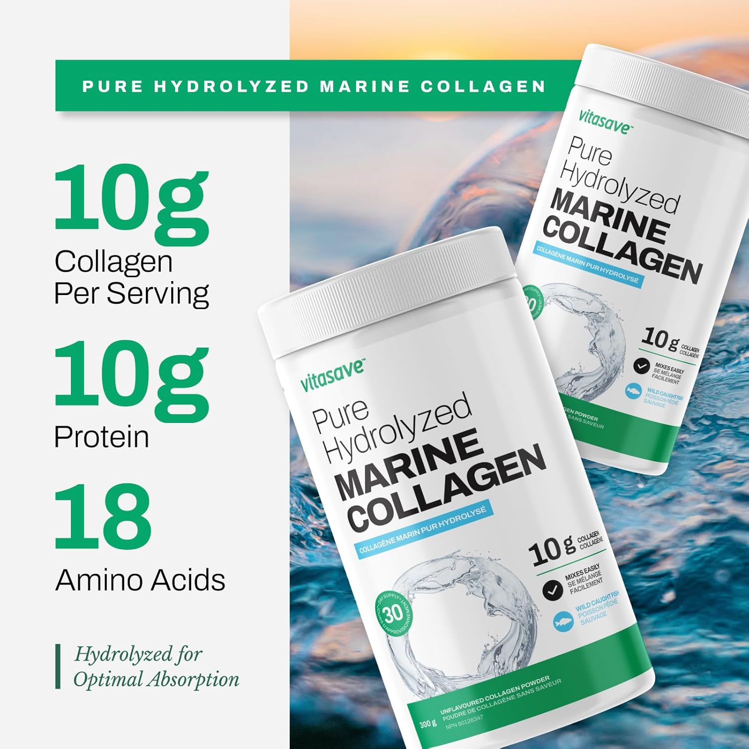 Wild-Caught Marine Collagen Peptides Powder - Non-GMO, Hydrolyzed - Supports Skin, Hair, Nails, Joints - Unflavored - 30 Day Supply