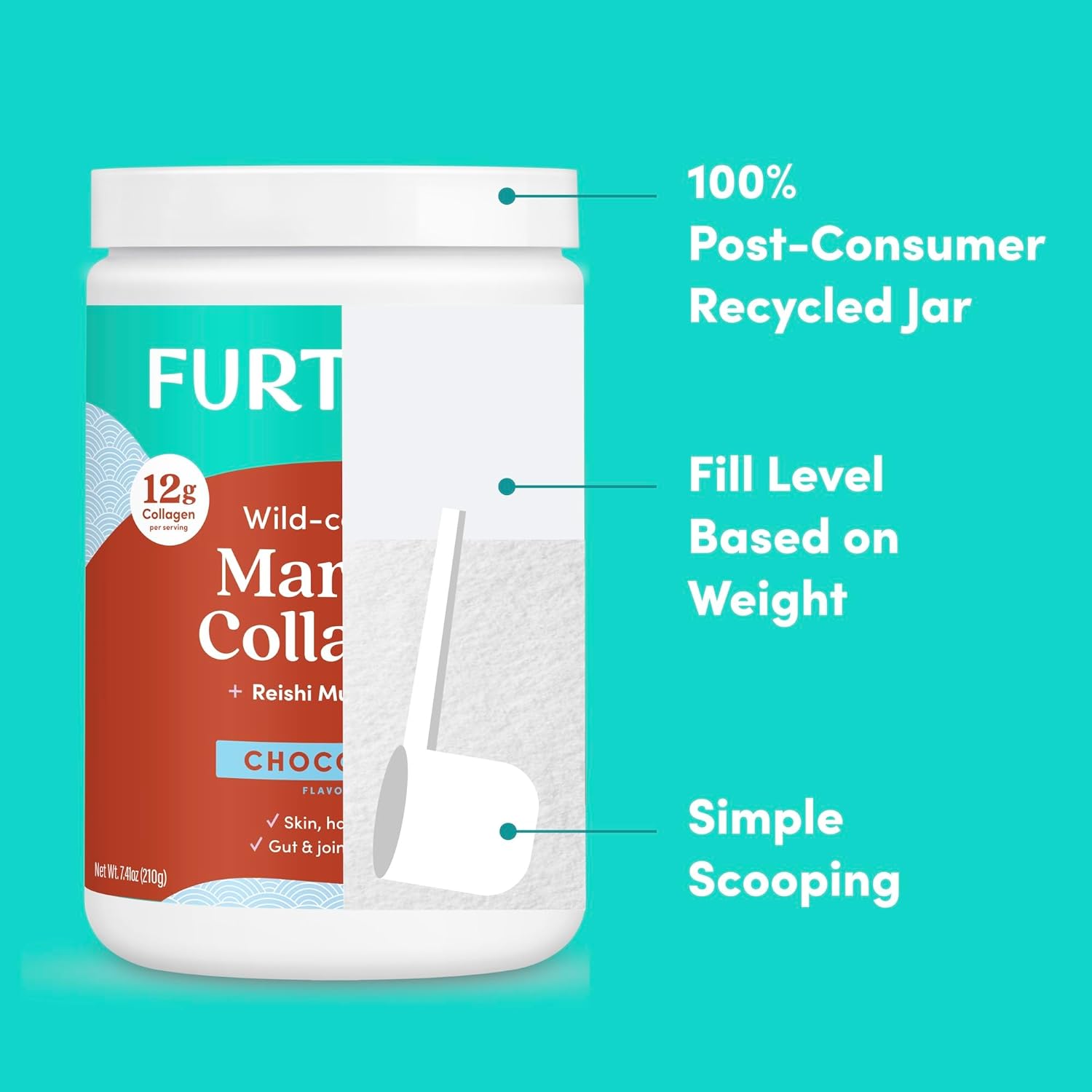 Wild Caught Marine Collagen Peptides Powder with Type 1, 2 & 3 Collagen for Gut, Joint, Hair, Skin, Nails - 7.41 oz