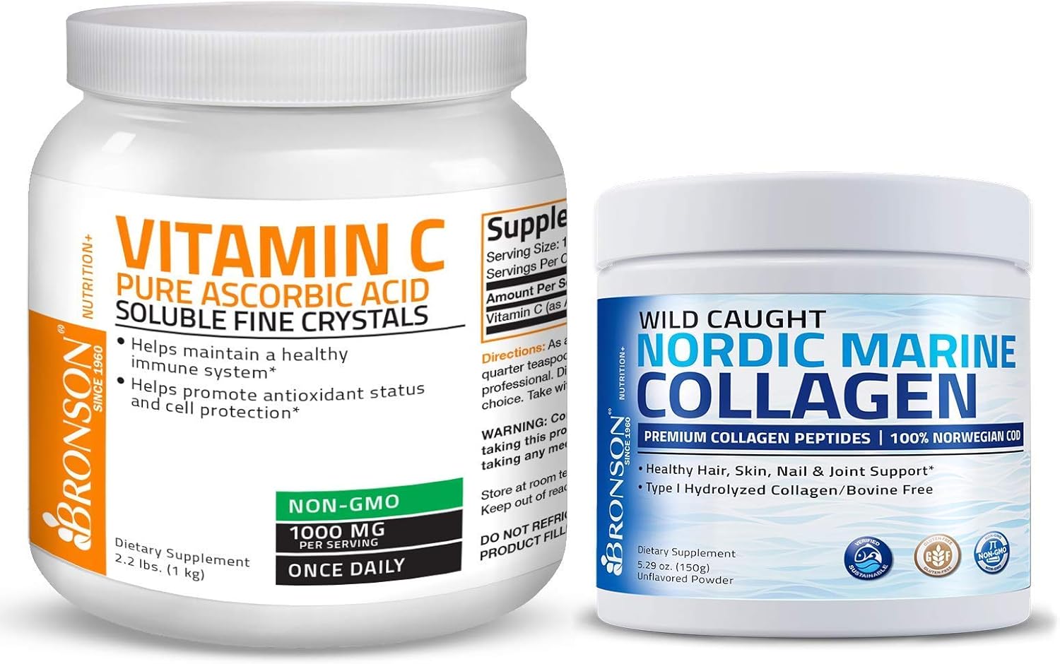 Wild Caught Nordic Cod Marine Collagen Peptides Powder with Vitamin C - Non GMO Fine Crystals