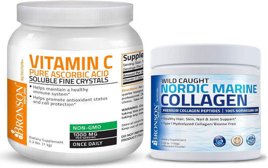 Wild Caught Nordic Cod Marine Collagen Peptides Powder with Vitamin C - Non GMO Fine Crystals