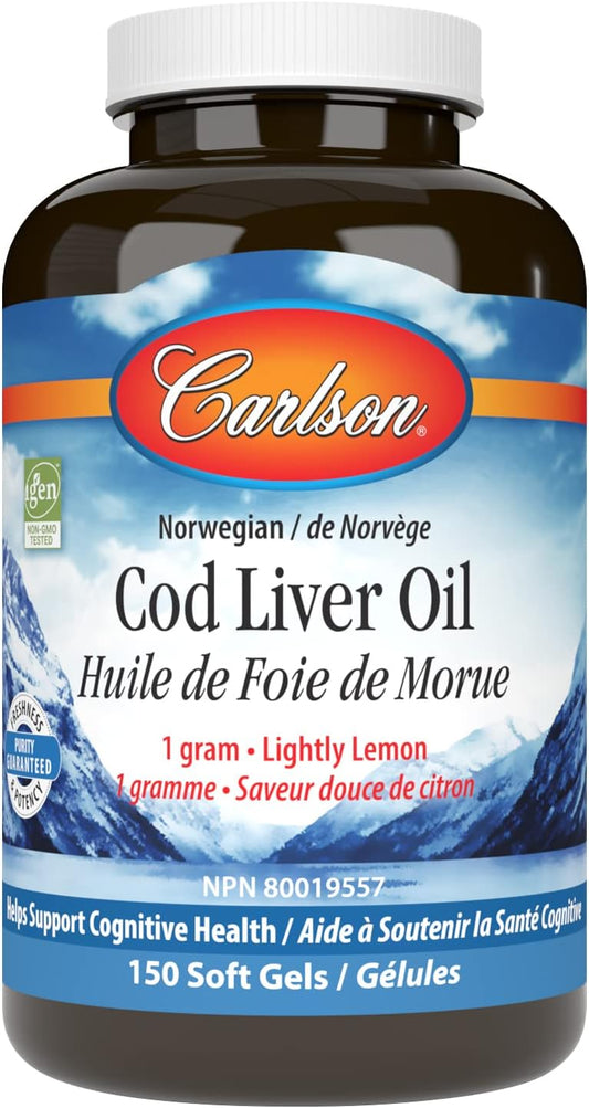 Wild-Caught Norwegian Arctic Cod Liver Oil Gems with Vitamins A & D3, 460mg Omega-3s, Lemon Flavor, 150 Soft Gels