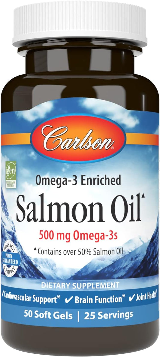 Wild Caught Norwegian Salmon Oil Capsules - 500mg Omega-3s, Sustainably Sourced Supplement, 50 Softgels