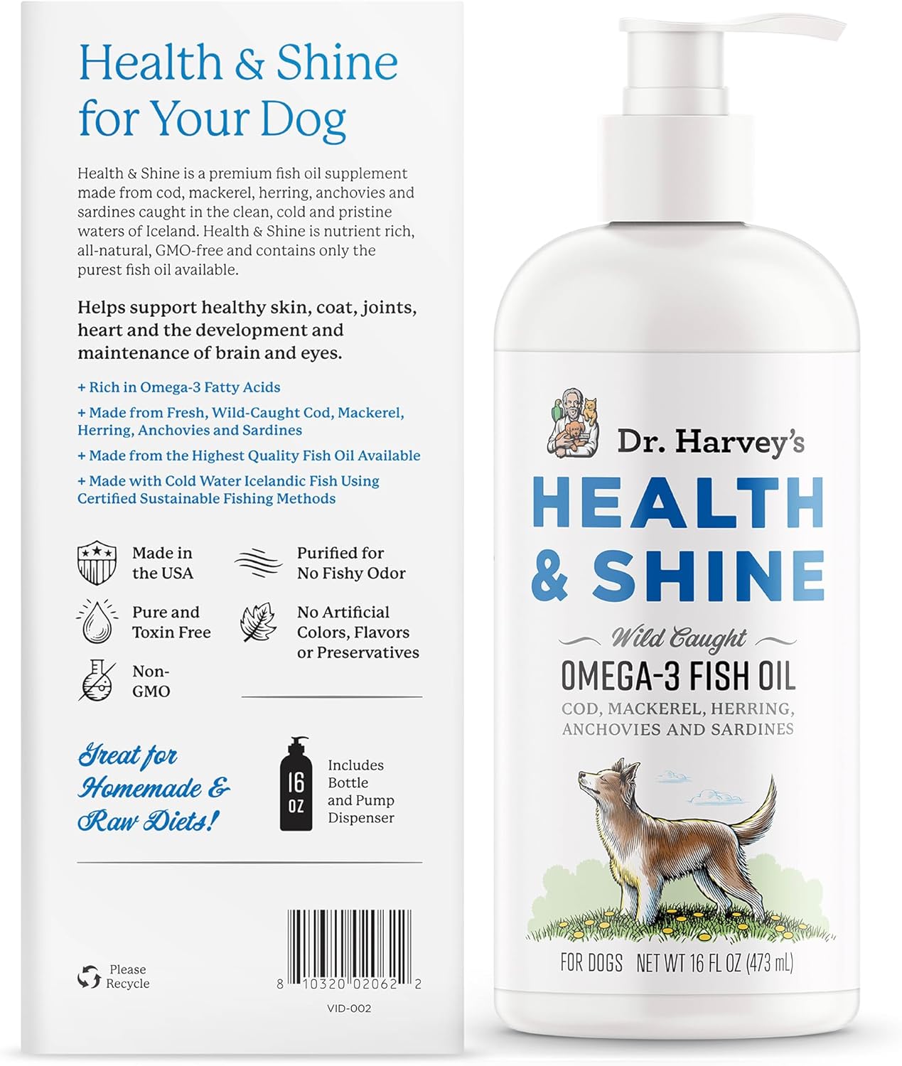 Wild Caught Omega 3 Fish Oil for Dogs - Promotes Healthy Coat, Joint Strength, and Allergy Relief - 16 fl. oz.