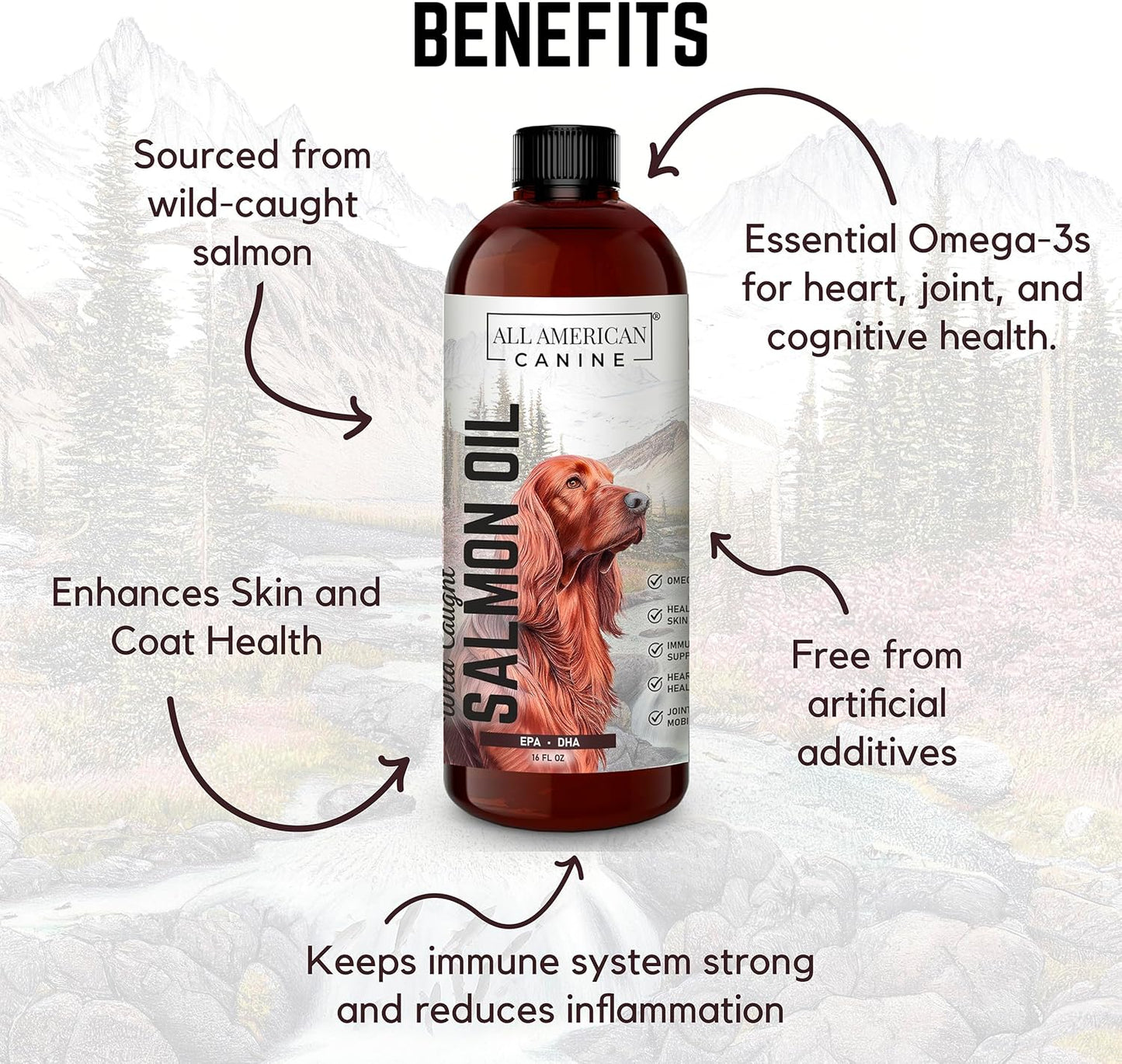 Wild Caught Salmon Oil for Dogs | Omega 3 Liquid Supplement for Healthy Skin, Coat, Joints, and Immune System - 16 fl oz