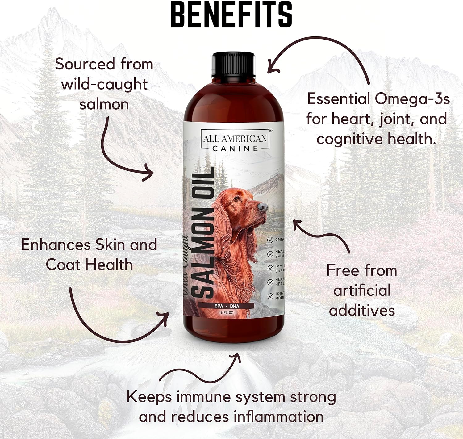 Wild Caught Salmon Oil for Dogs | Omega 3 Liquid Supplement for Healthy Skin, Coat, Joints, and Immune System - 16 fl oz