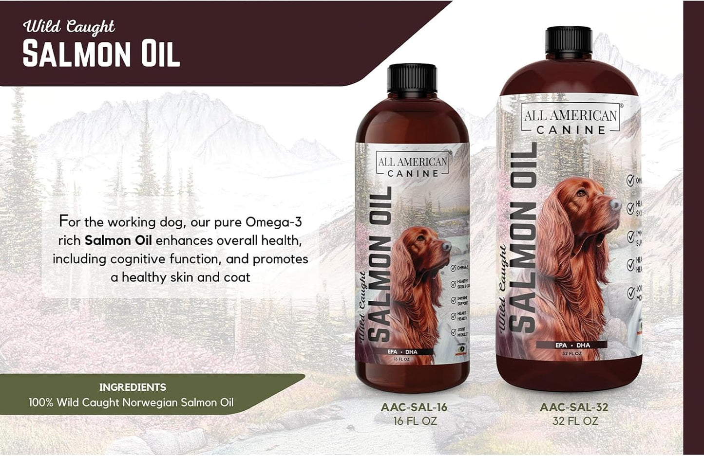 Wild Caught Salmon Oil for Dogs | Omega 3 Liquid Supplement for Healthy Skin, Coat, Joints, and Immune System - 16 fl oz