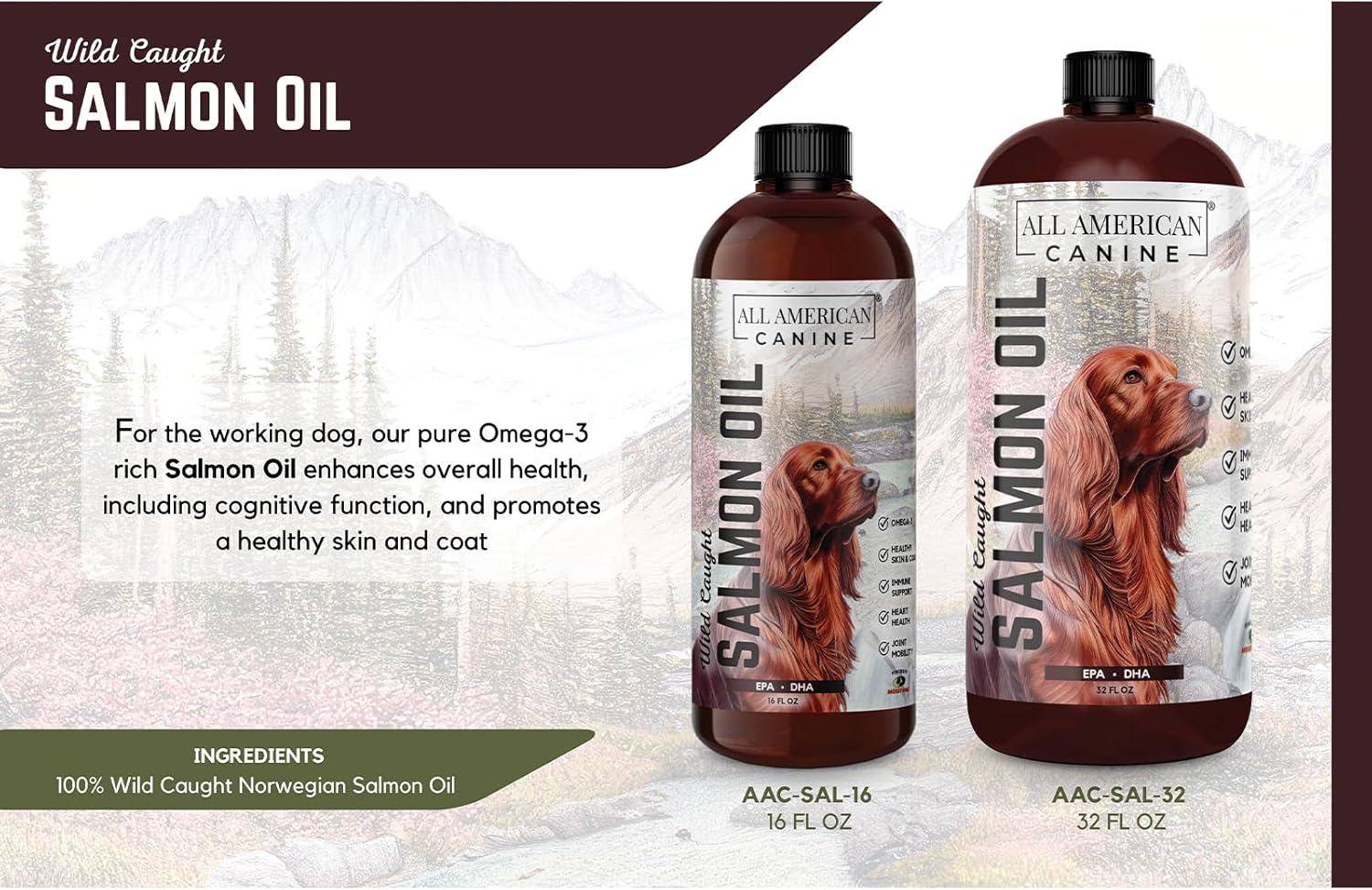 Wild Caught Salmon Oil for Dogs | Omega 3 Liquid Supplement for Healthy Skin, Coat, Joints, and Immune System - 16 fl oz
