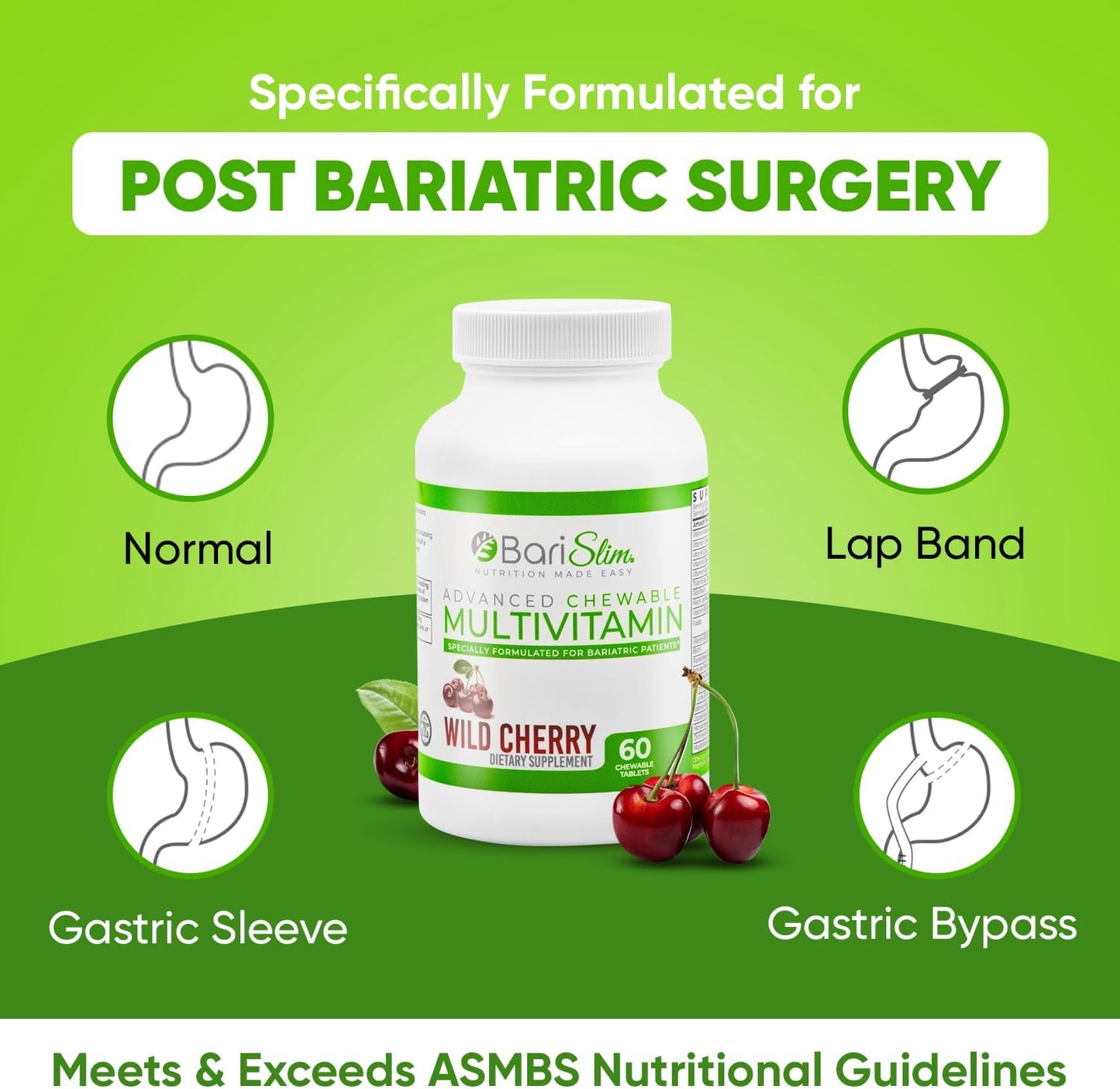Wild Cherry BariSlim Advanced Chewable Bariatric Multivitamin Tablets - 60 Count