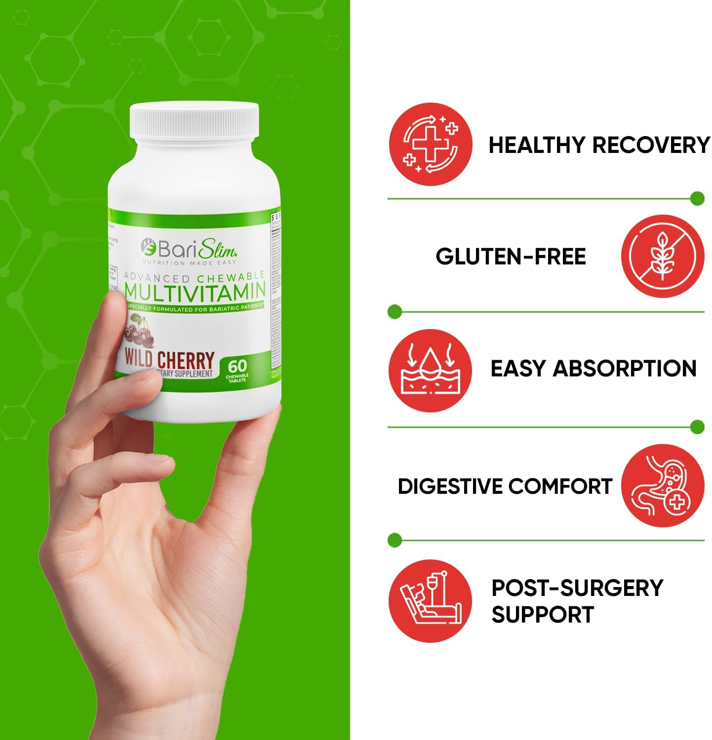 Wild Cherry BariSlim Advanced Chewable Bariatric Multivitamin Tablets - 60 Count