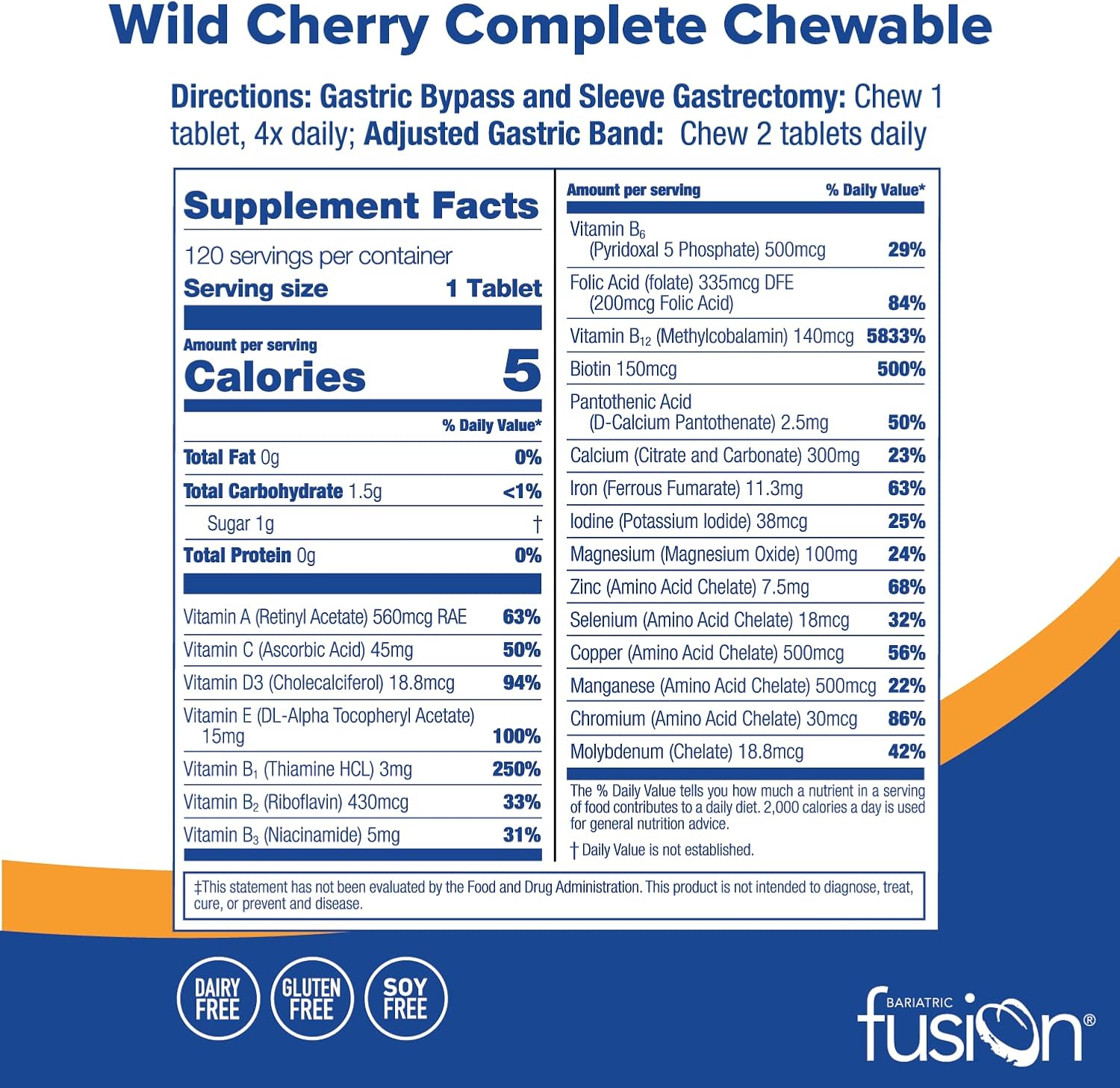 Wild Cherry Chewable Bariatric Multivitamin with Iron - 120 Tablets for Gastric Bypass & Sleeve Gastrectomy