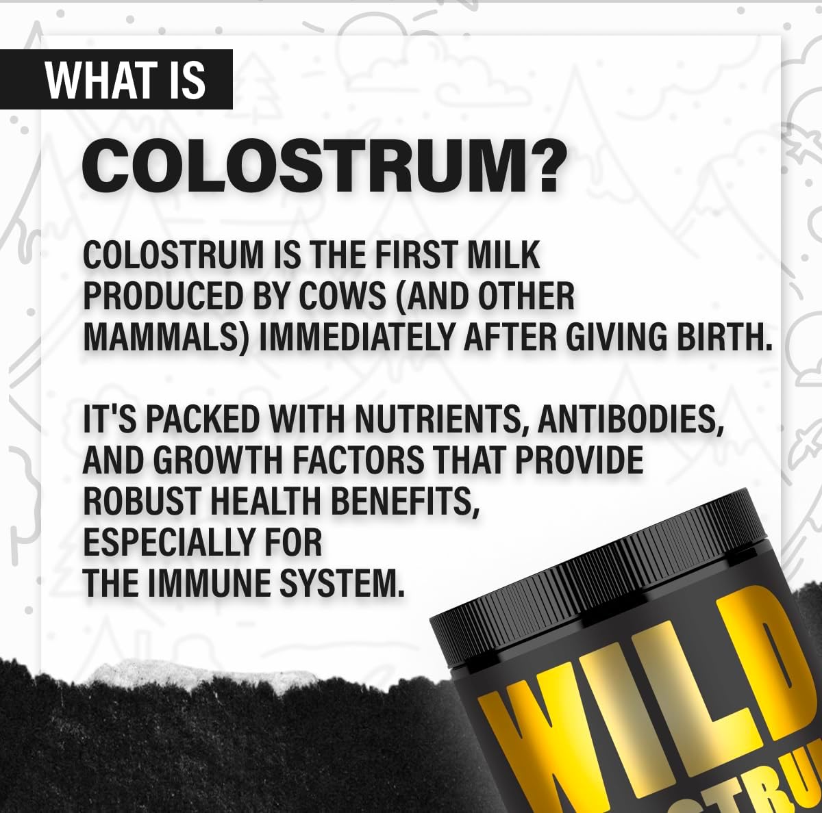 Wild Foods Bovine Colostrum Supplement Powder - Pure Whole Superfood with Natural IgG, Unflavored - 30 Servings, 4.23 oz