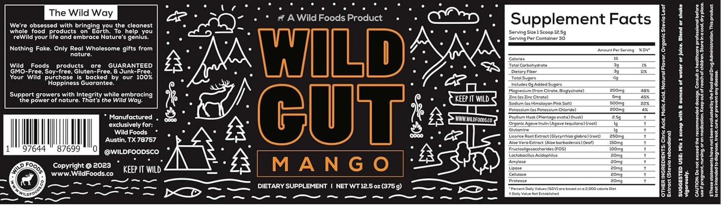 Wild Foods Electrolyte Drink Powder with Psyllium Husk, Probiotics, and Prebiotics for Digestive Support - 12.5oz