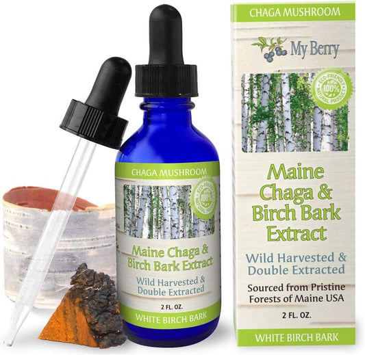 Wild Harvested Berry Chaga Mushroom Extract Liquid, Double Extracted, 2oz, USA & Canadian Grown, Pesticide-Free