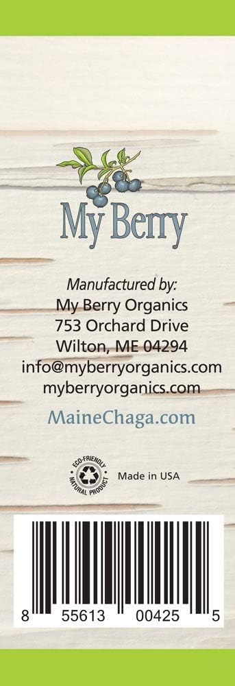 Wild Harvested Berry Chaga Mushroom Extract Liquid, Double Extracted, 2oz, USA & Canadian Grown, Pesticide-Free