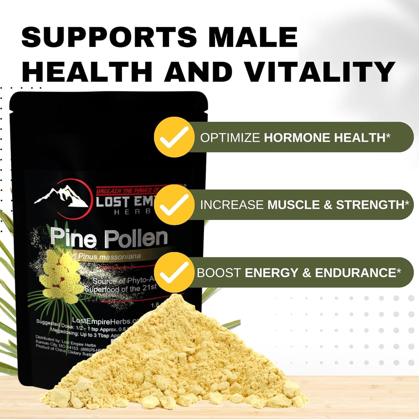 Wild Harvested Pine Pollen Powder - 99% Cracked Cell Wall | Boosts Energy & Longevity (50g) by Lost Empire Herbs