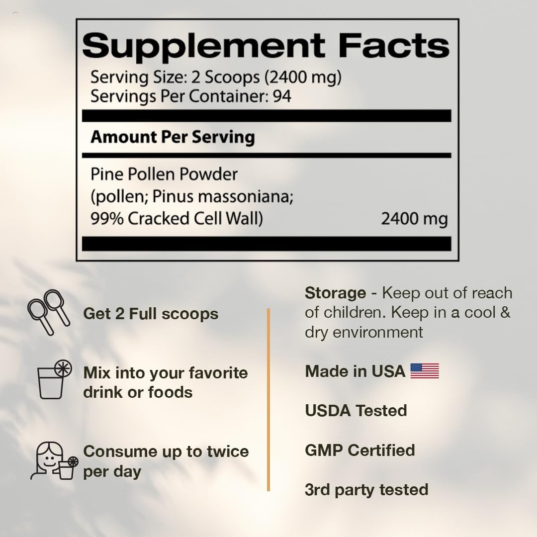 Wild Harvested Pine Pollen Powder - 99% Cracked Cell Wall (8oz/227g) for Healthy Energy & Longevity by Samsara Herbs