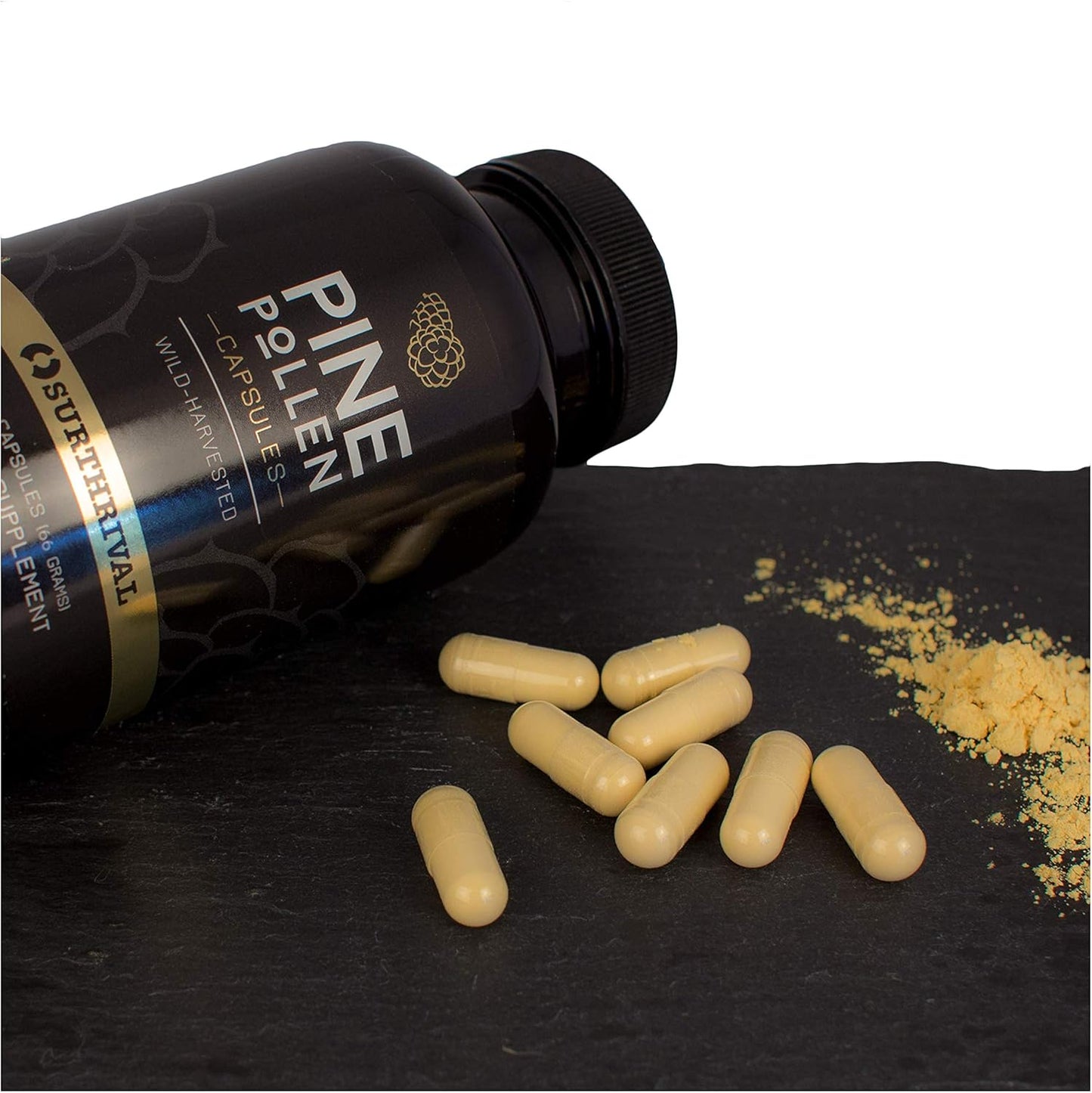 Wild Harvested Pine Pollen Powder Capsules - 180 Count for Energy and Endurance Support