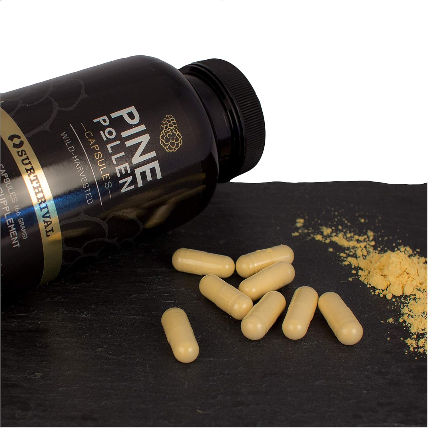 Wild Harvested Pine Pollen Powder Capsules - 180 Count for Energy and Endurance Support