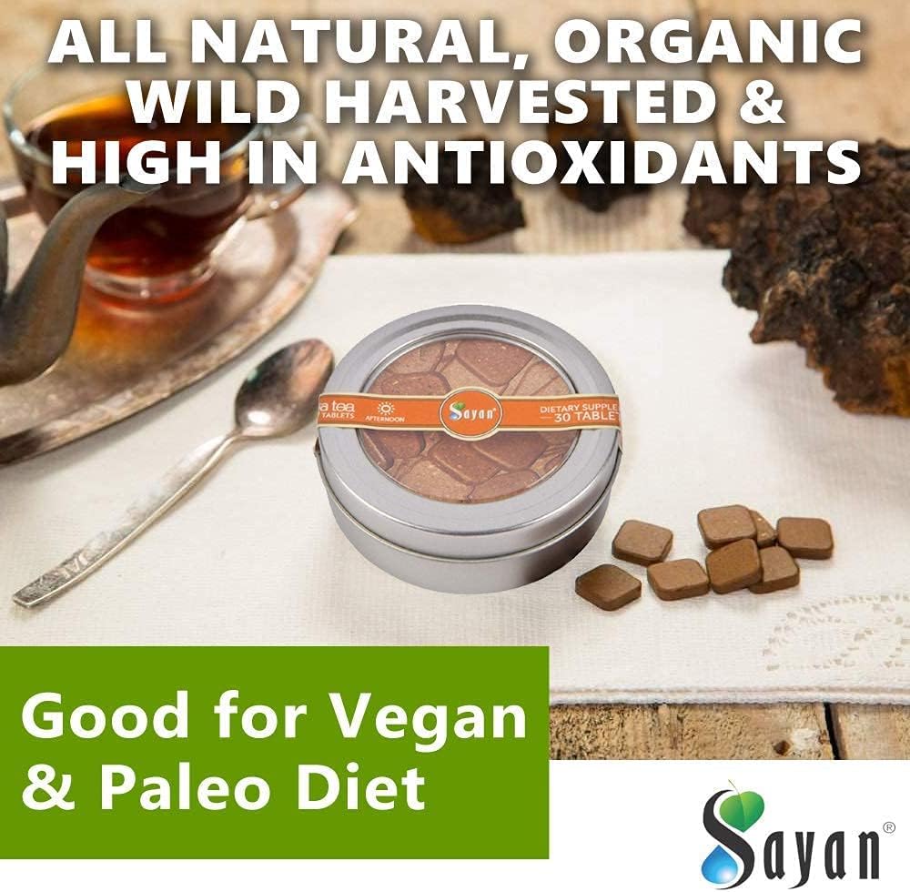 Wild-Harvested Sayan Siberian Afternoon Instant Chaga Mushroom Tea with Reishi and Ginger Root - 30 Pcs - Premium Raw and Extract Blend - Immune Support Antioxidant