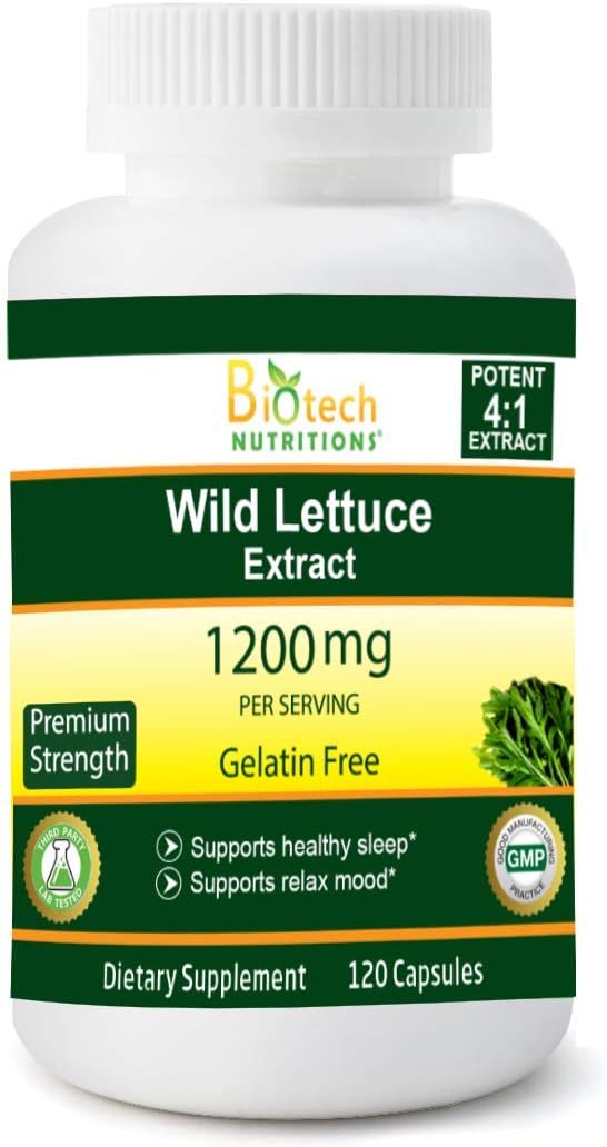 Wild Lettuce Extract 1200mg Capsules - 120 Veggie Caps, USA Made, High Potency Lactuca Virosa Supplement - Vegan & Non-GMO