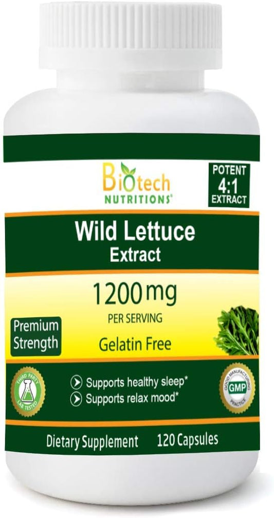 Wild Lettuce Extract 1200mg Capsules - 120 Veggie Caps, USA Made, High Potency Lactuca Virosa Supplement - Vegan & Non-GMO