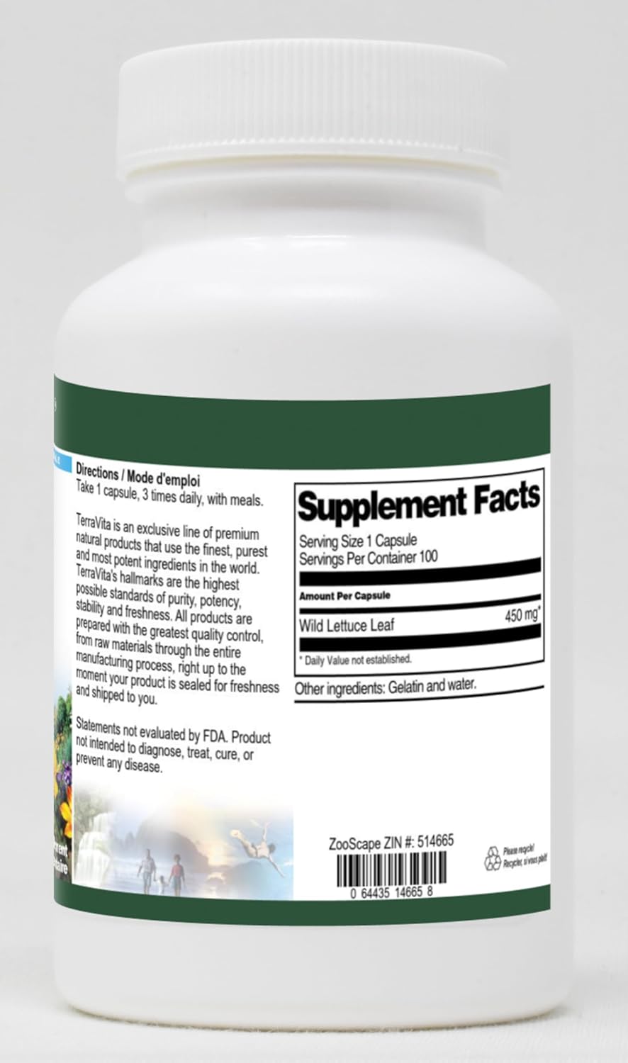 Wild Lettuce Leaf Capsules - 450mg (200 Total) - Terravita Brand