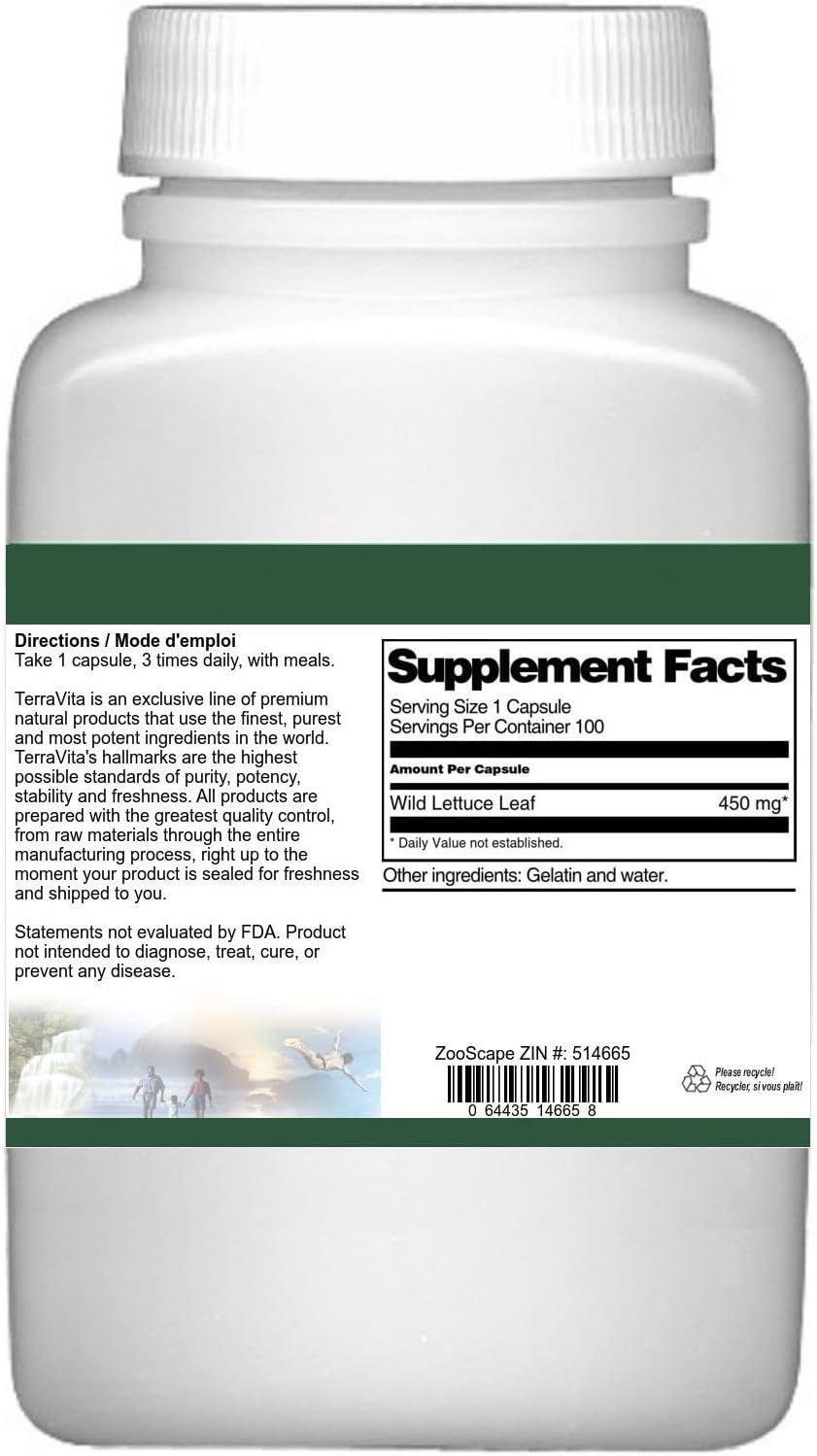 Wild Lettuce Leaf Capsules - 450mg (200 Total) - Terravita Brand