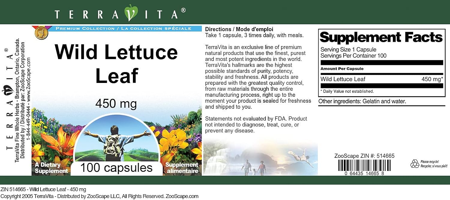 Wild Lettuce Leaf Capsules - 450mg (200 Total) - Terravita Brand