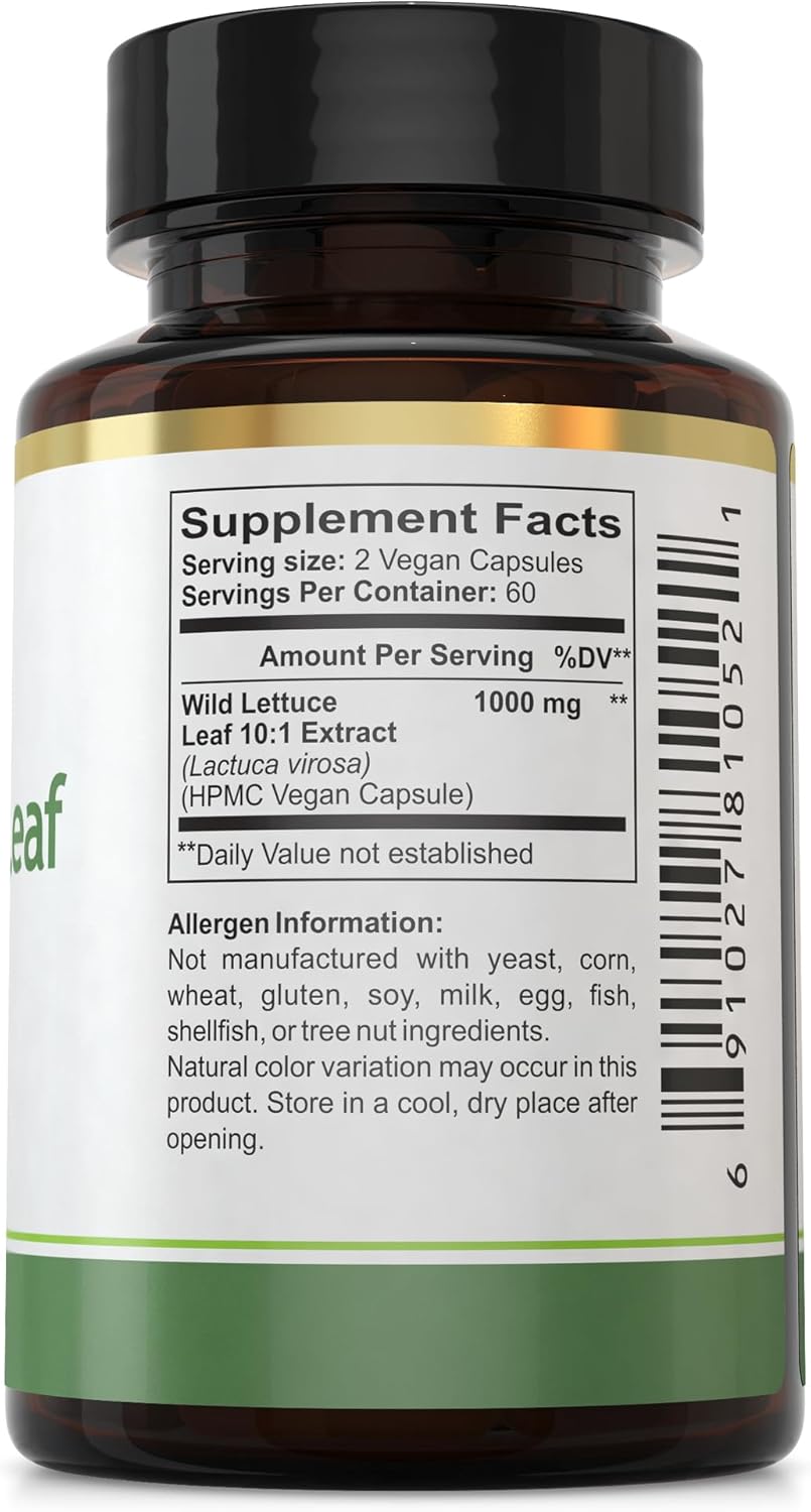 Wild Lettuce Leaf Extract Capsules 10:1, 120 Capsules, 500mg per Capsule - Florida Herbal Pharmacy