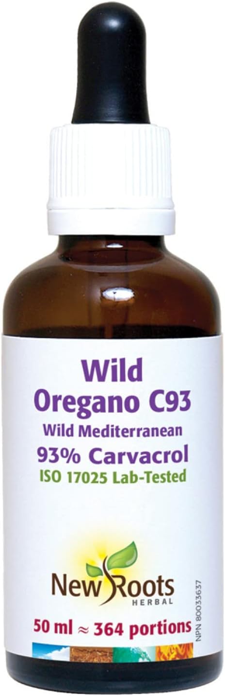 Wild Oregano C93 Liquid with High Carvacrol Concentration for Immune Support - Mediterranean Source, Organic, Non-GMO, Vegan, Gluten Free - 50 ml