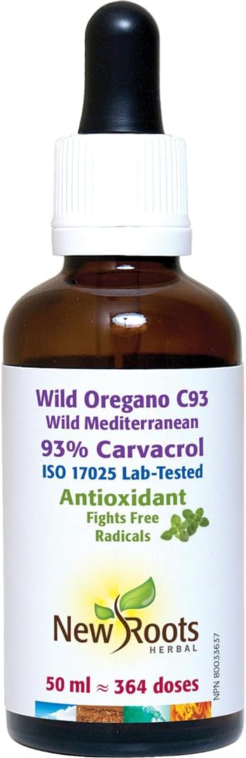 Wild Oregano C93 Liquid with High Carvacrol Concentration for Immune Support - Mediterranean Source, Organic, Non-GMO, Vegan, Gluten Free - 50 ml