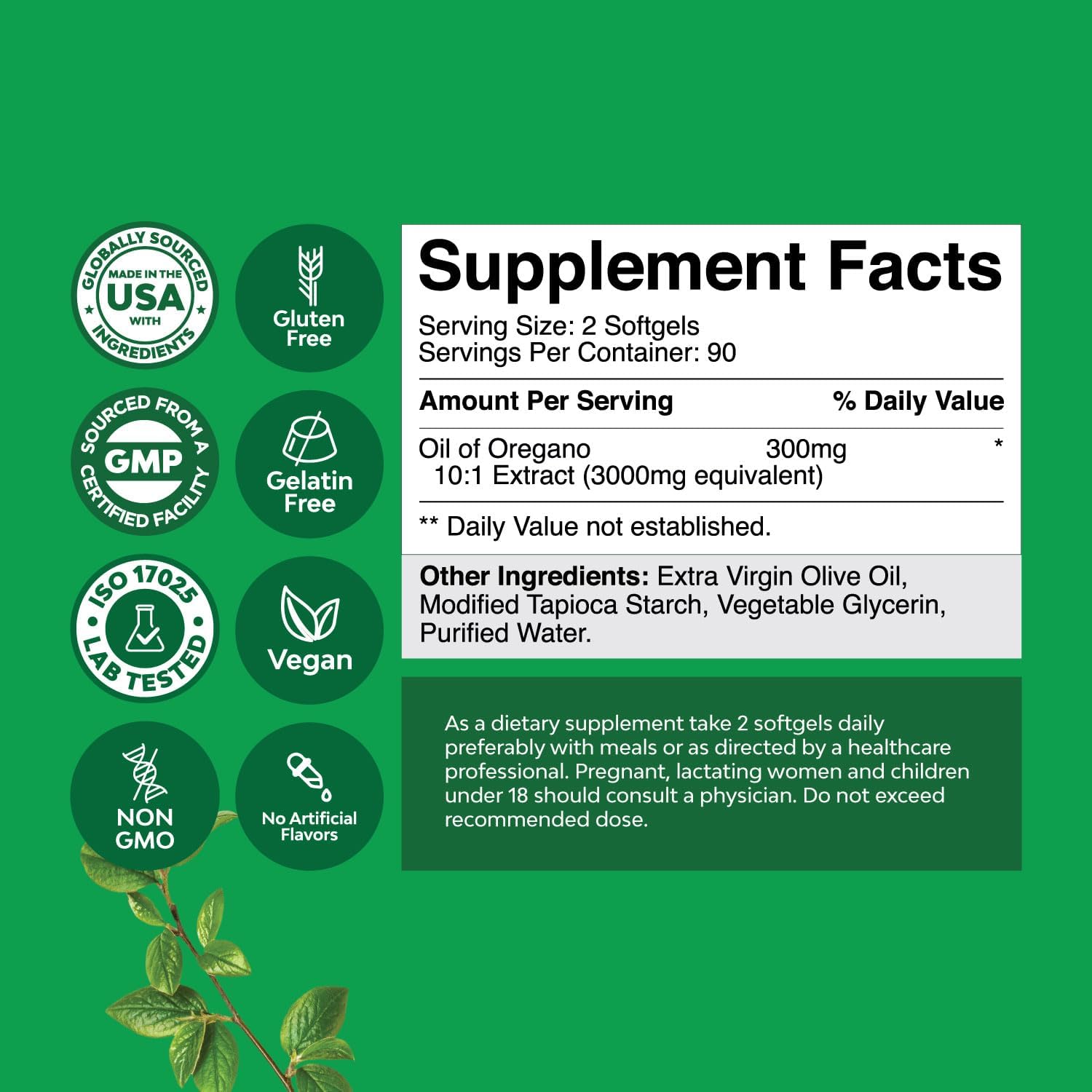 Wild Oregano Oil Softgels - Super Concentrated 3000mg Herbal Equivalent with 70% Carvacrol for Gut Health, Heart Support, and Immune Boost - Vegan & Non-GMO (180CT)