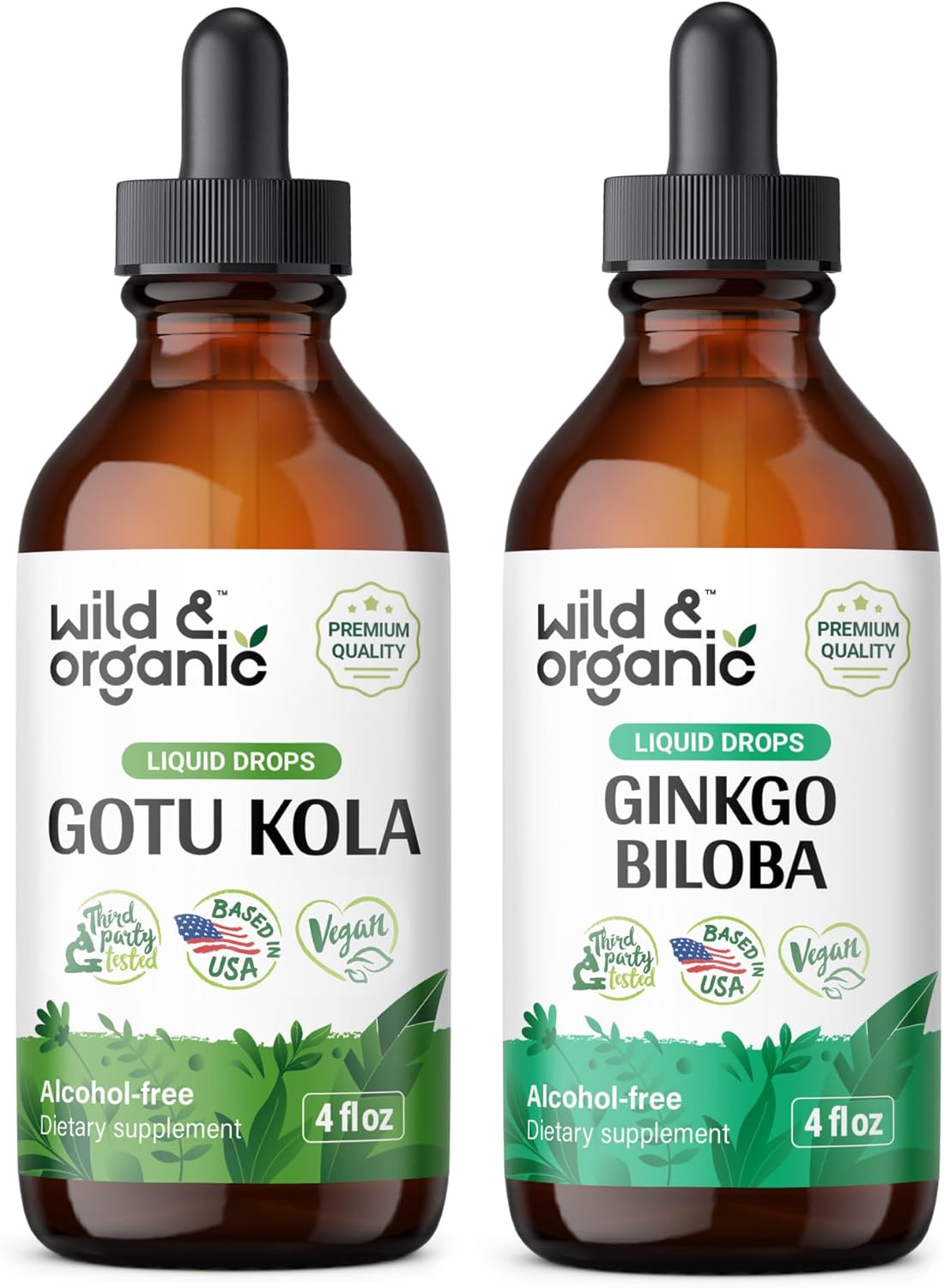 Wild & Organic Gotu Kola and Ginkgo Biloba Tincture Bundle - 4 fl oz each